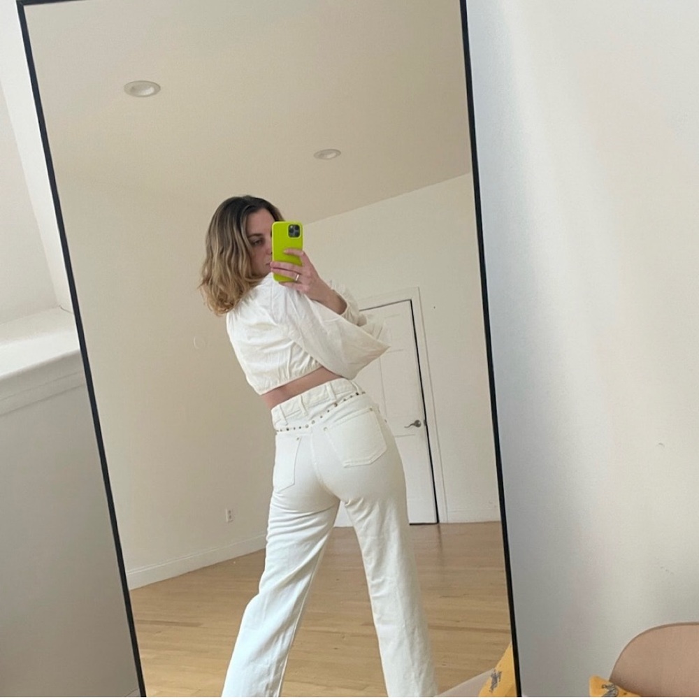 Reformation White Jean Studded Cowgirl Pants
